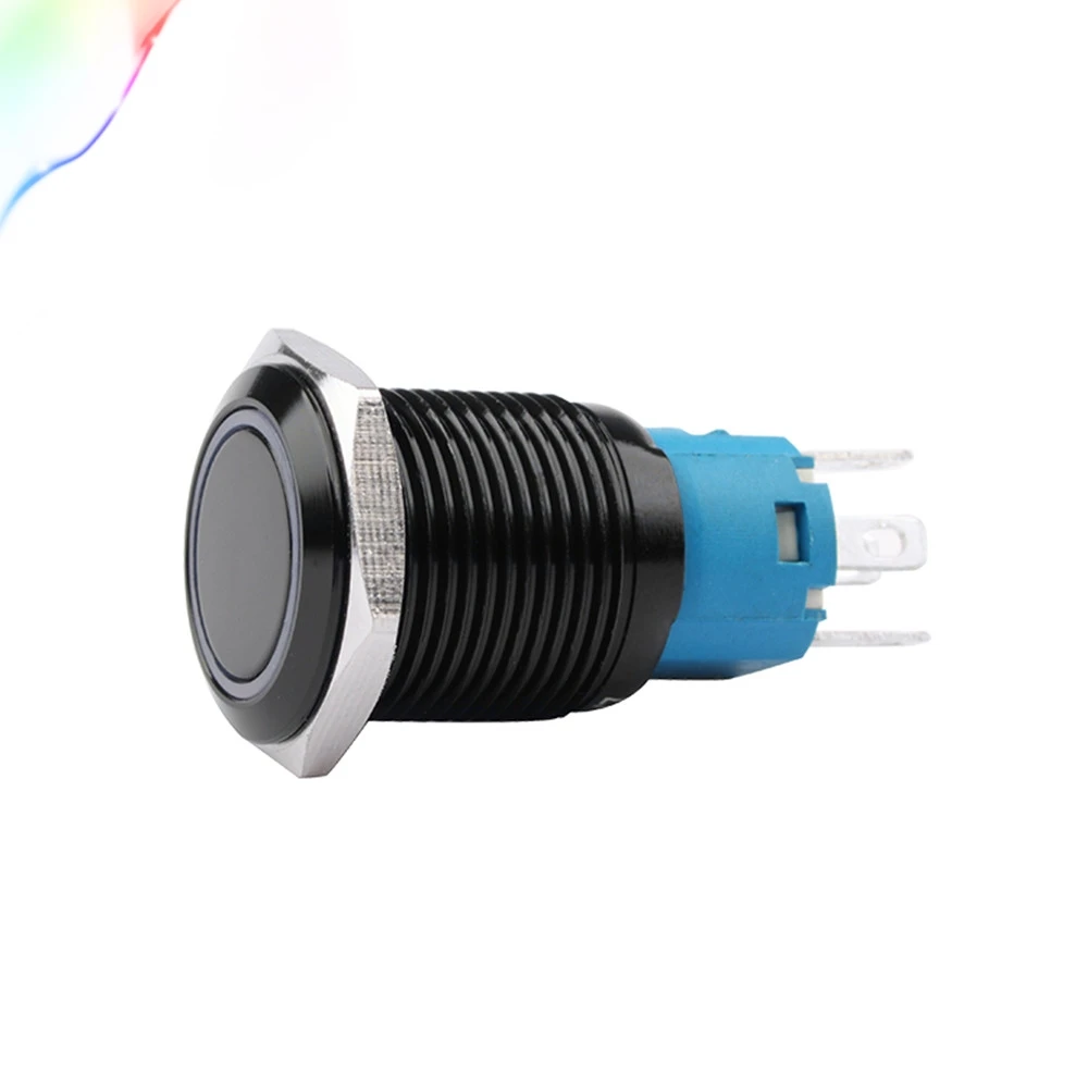3V 5V 12V 24V 48V 220V LED Locking 16mm Waterproof Oxidation Black Metal Push Button Switch maintained  Latching push button