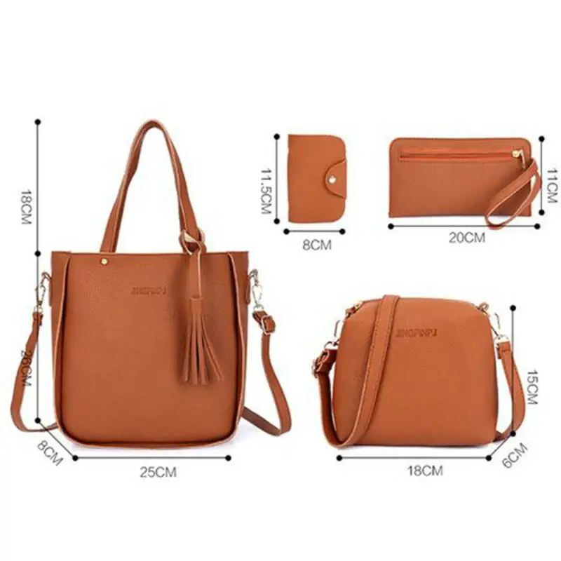 NoEnName Stylish 4PCS/Set Women Lady Fashion Leather Handbag Shoulder Bag Tote Satchel Clutch Coin Purse Messenger Bags