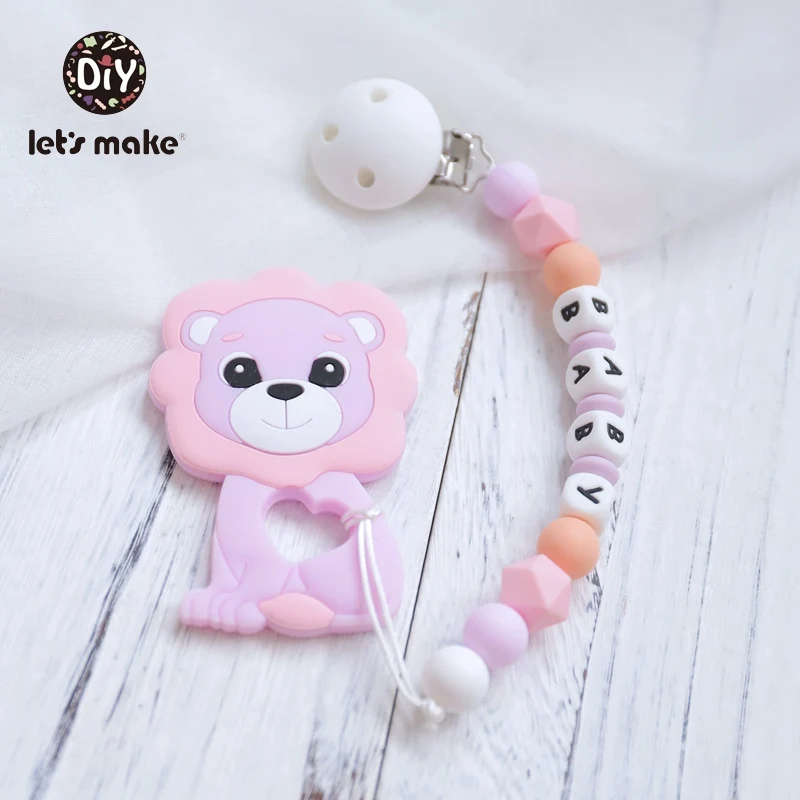 Let\'s Make Pacifier Clips Baby Gift Personalized 4-6 Months 1PC Lion Animal Silicone Toy Letter DIY BPA Free Holder For Nipples