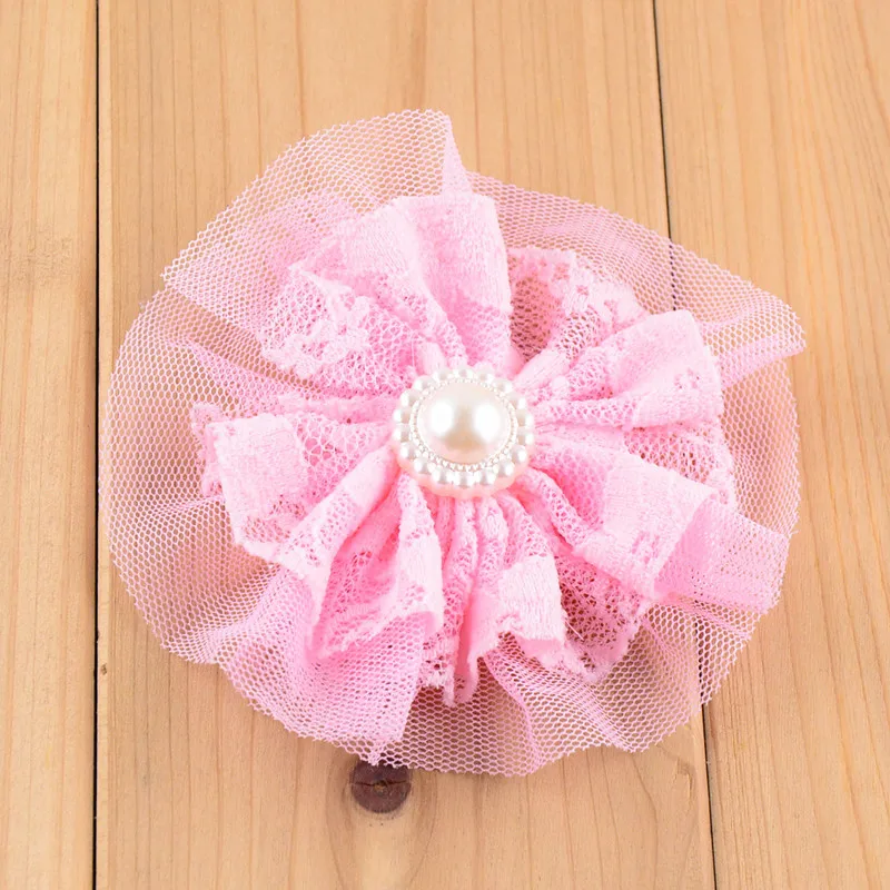 100 pcs/lot , Soft Tulle Lace Ballerina Fabric flower with Pearl Center