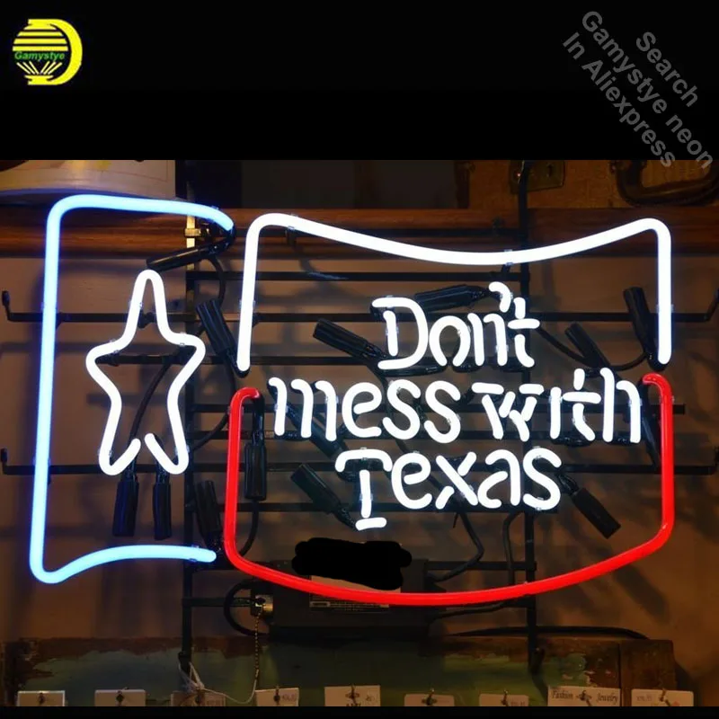 Don't mess with texas Neon Sign, restaurante, letrero de bombilla de neón, letrero de luces de neón, logotipo personalizado, tubo de vidrio, artesanía artesanal, letrero icónico