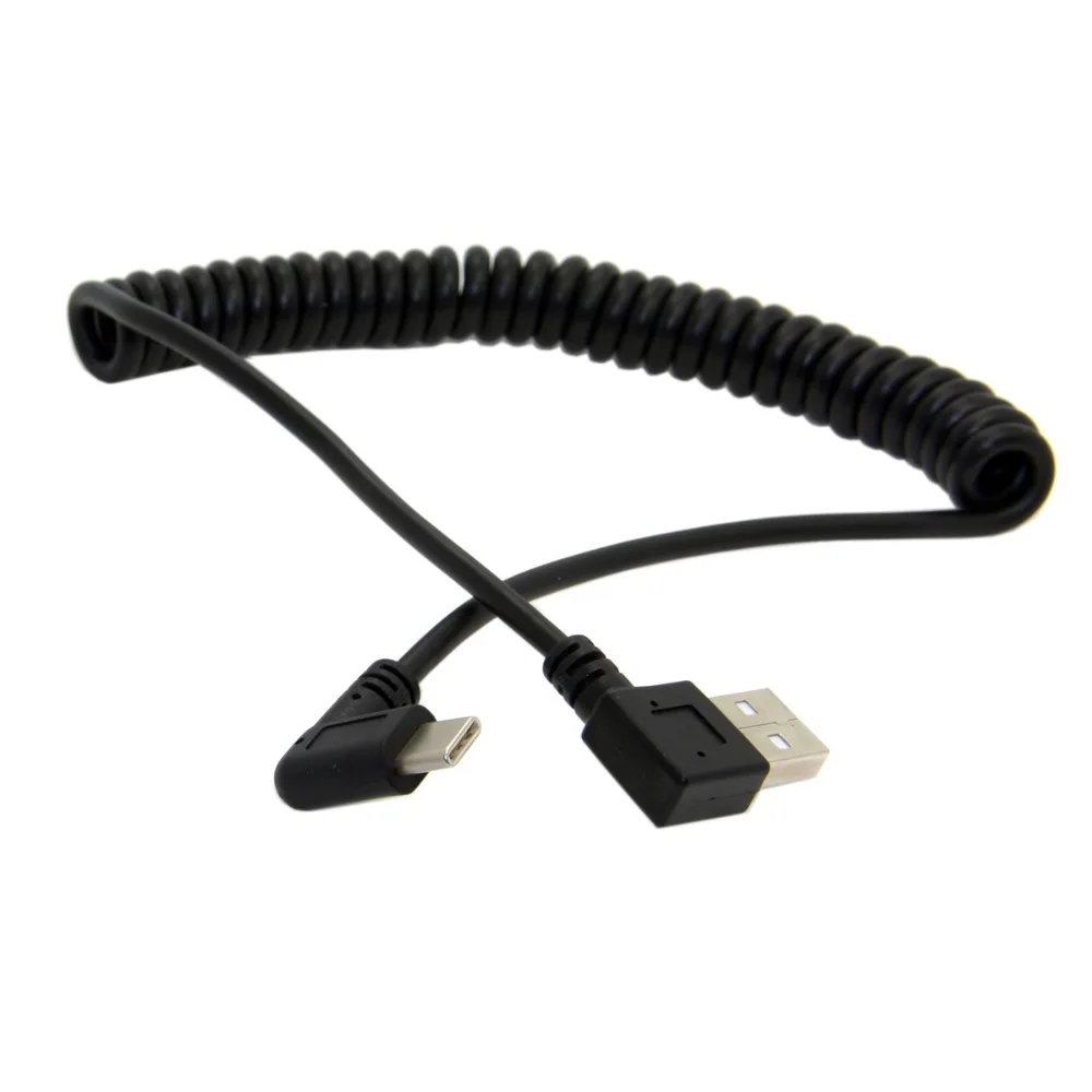 type-c to USB Spring cable 90 Degree right angled stretch spring Coiled USB C charge & data cable blakc color