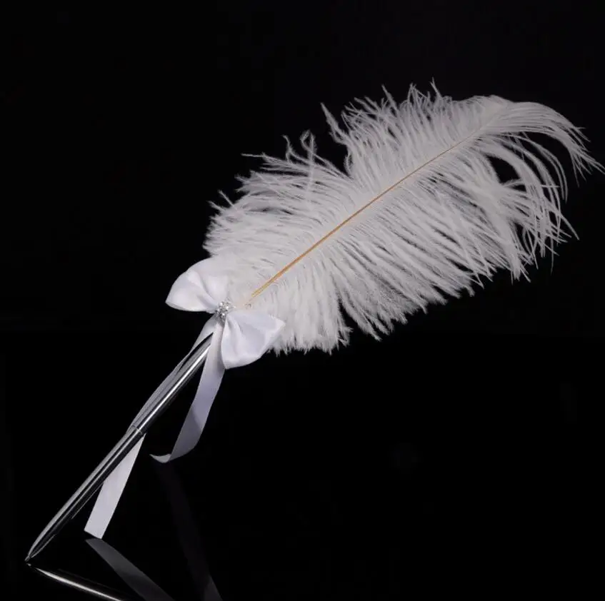 10pcs Stainless Steel White Feathers Decoration Quill Pen Signing Pen For Wedding Party Baby Shower Guest Book Accessory Favors