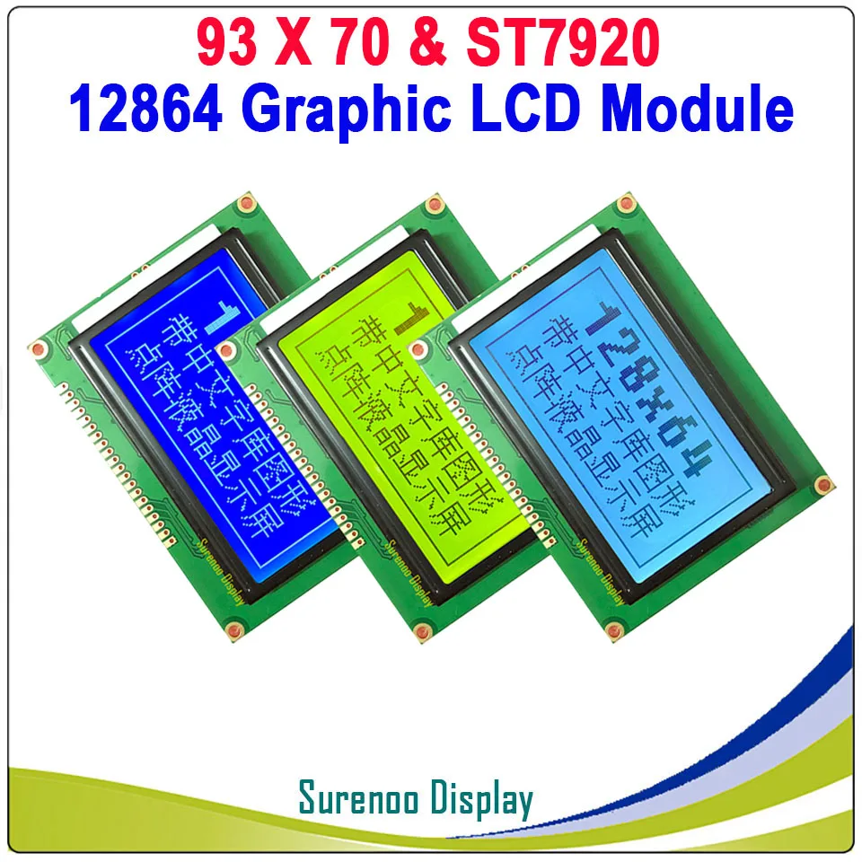 

3.0" 93X70MM Graphic Matrix Parallel LCD Module Display Screen 12864 ST7920 AIP31020 Controller Support Serial