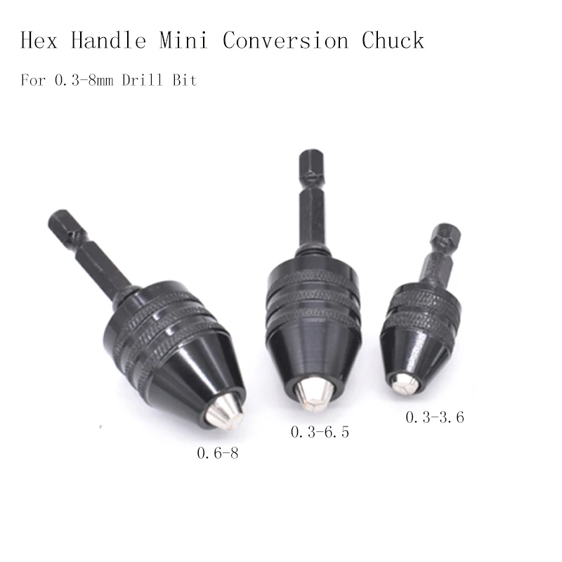 Mini twist drill chuck 0.3-3.6 0.3-6.5 0.6-8 high speed steel hex handle chuck black Quick-change three-jaw twist drill chuck