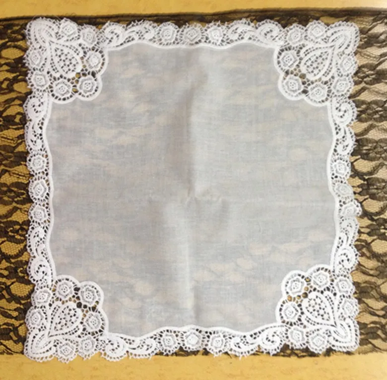 Decorated with an ornate drawnwork Style White Cotton Women Handkerchiefs 12PCS/Lot 12x12