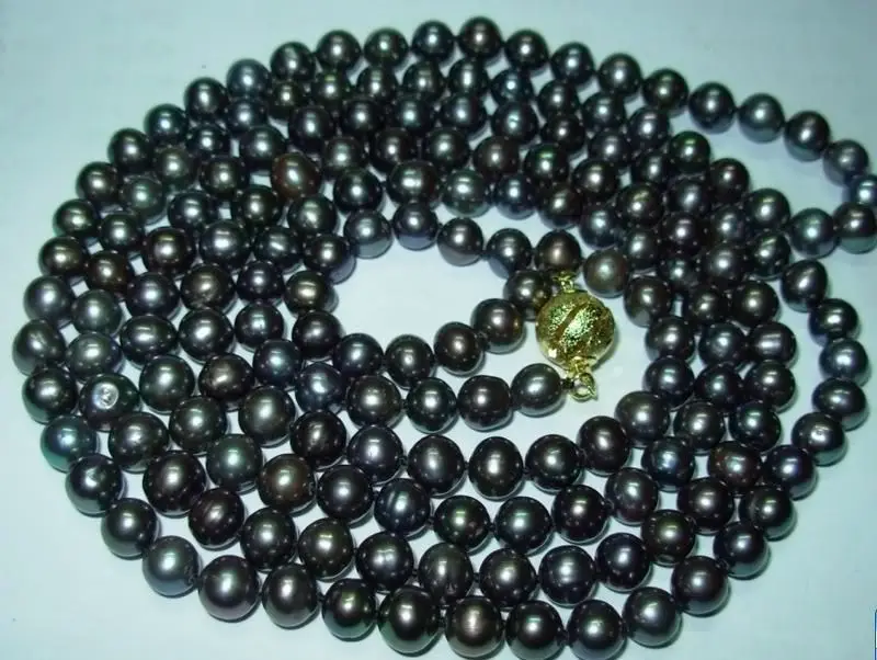 Stunning! 7-8mm Natural Black Akoya Cultured Pearl Necklace 50\