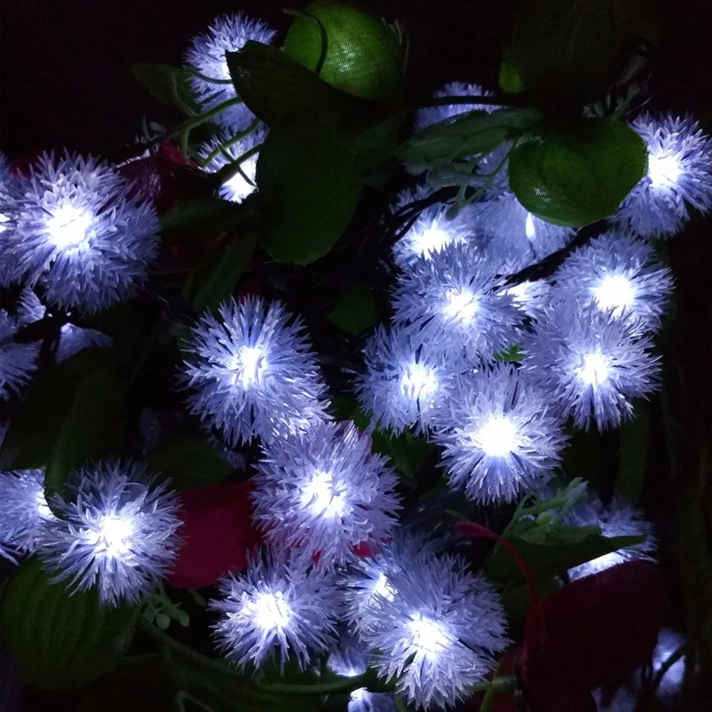 YIYANG Christmas 10M 60 Bulb Snow Flake Snowball Solar LED Lighting String Party Events Holiday Outdoor Garden Decoration Lights