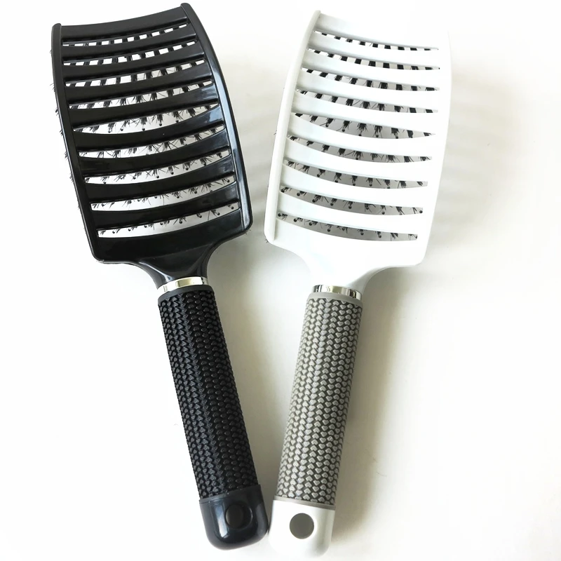 1pcs Anti-static Heat Curved Vent Boar Bristle Brush Salon Hair Styling Comb For Detangling All Hair Tapes 2 Colors Available