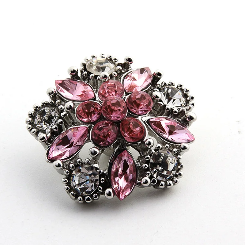 Großhandel 040 Blumen 18mm strass metall taste für druckknopf Armband Halskette Schmuck Für Frauen Silber schmuck