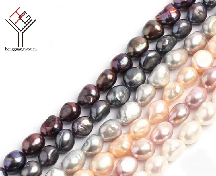 One Strands Real Pearl 9mm Gray Black Brown pink Purple Pearl oval Baroque Natural Freshwater Pearl loose beads 35cm / 15inch