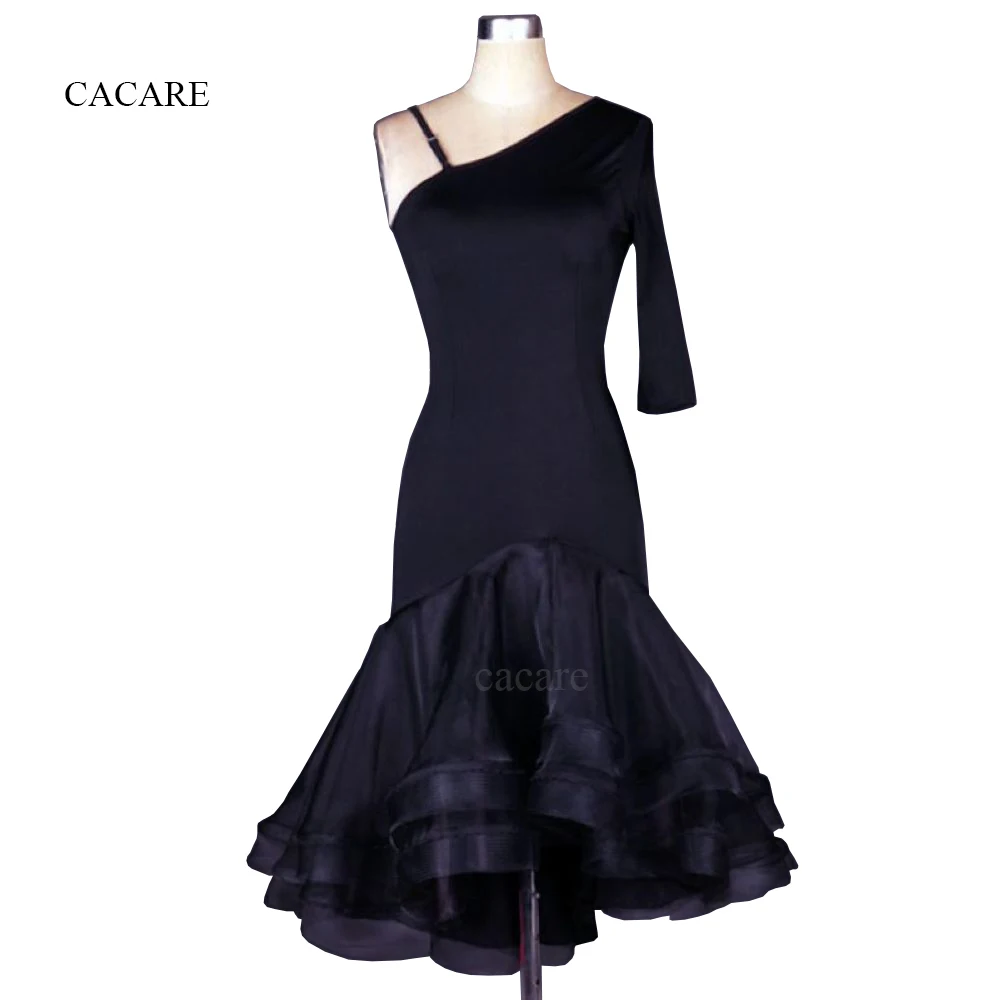 

CACARE Latin Dance Dress Women Adult Costume 1 Sleeve Irregular Sheer Hem Salsa Standard Dance Dresses D0228