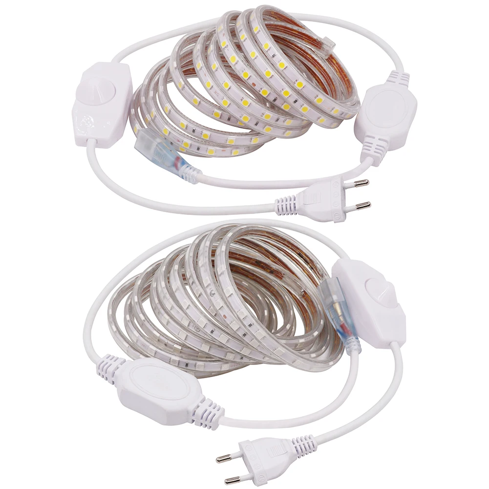 شريط مصابيح led مخفت 220V AC SMD 5050 مرنة ضوء 1M/2M/3M/4M/5M/10M/15M/20M/25M + باهتة المكونات 60 المصابيح/m إضاءة مقاومة للماء الشريط