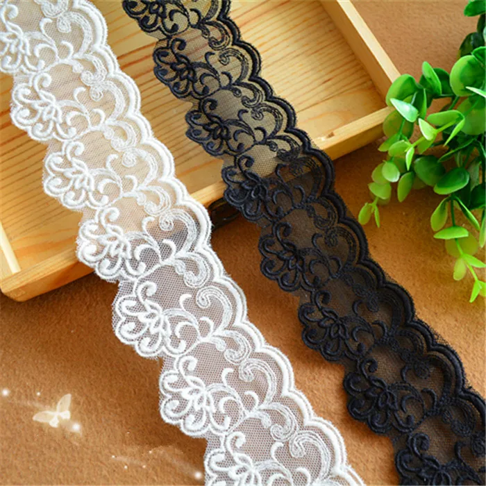 off white black 5.5cm Embroidery Lace Trim, DIY handmade lace accessories textile fabrics