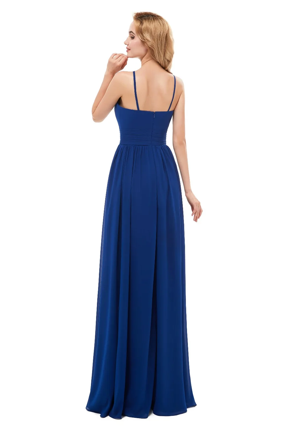 Chiffon Abiti Da Damigella D'onore Lunga 2020 Royal Blue Halter Neck Backless Festa di Nozze Ospite Abiti