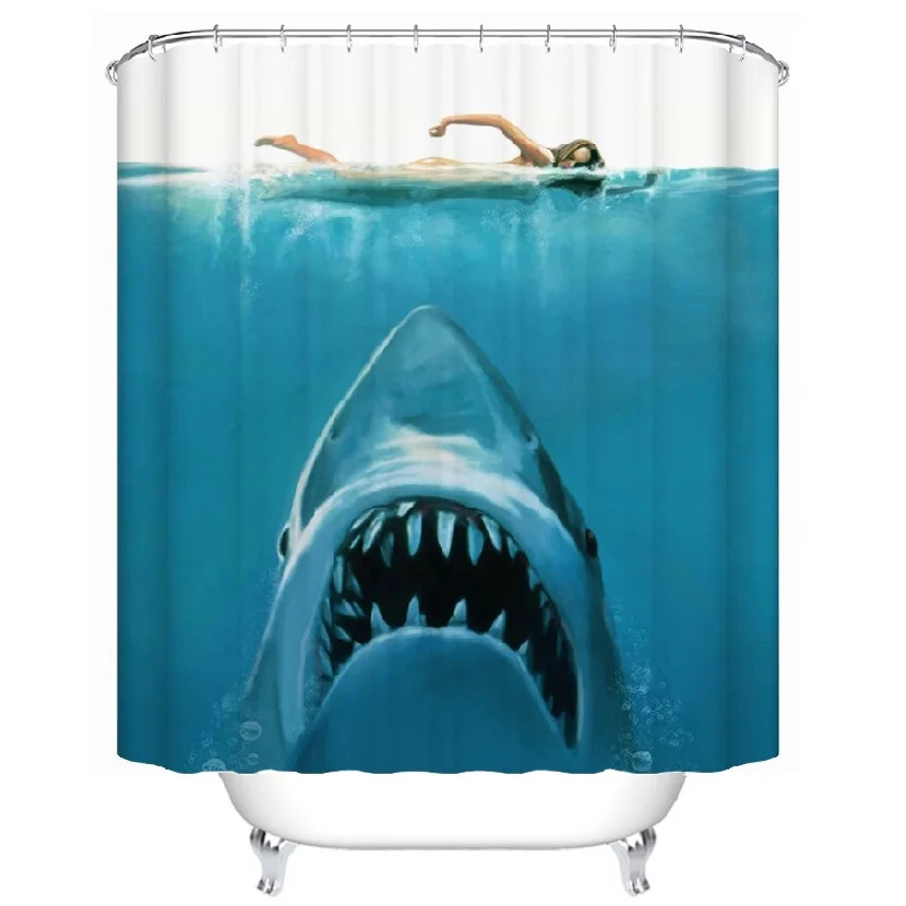 Shower Curtain JAW Shark Printed Waterproof Polyester Bath Curtain Bathroom Accessories 180x180cm Curtain Home Decoration