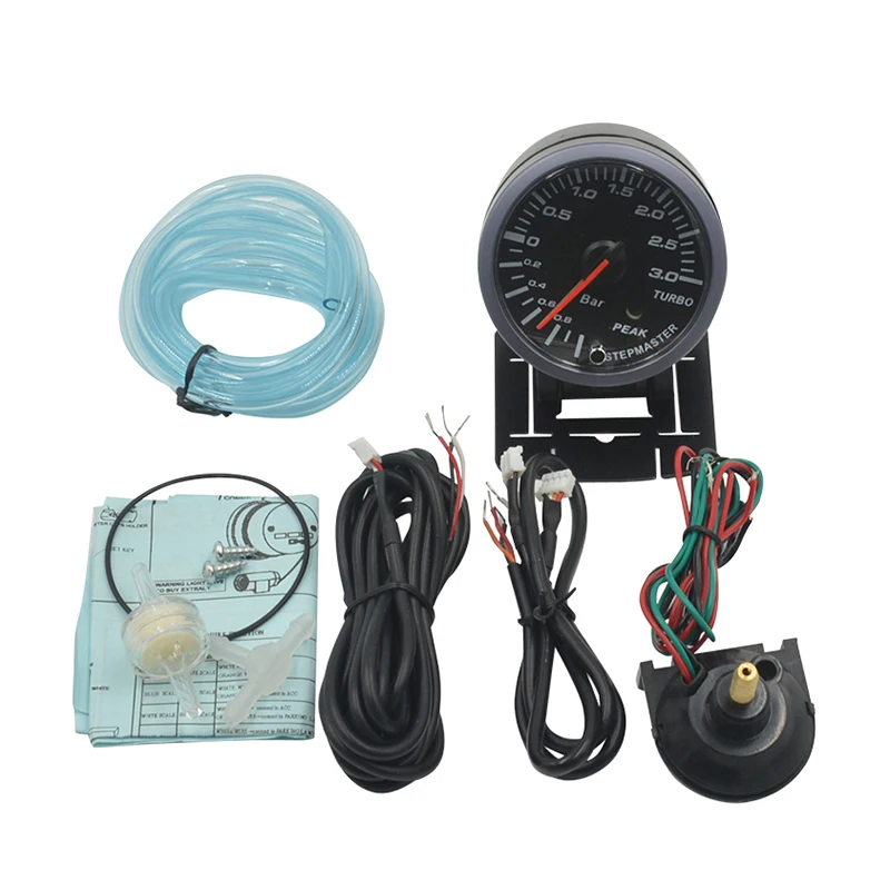 60mm Auto Car Turbo Pressure Boost Gauge  Black Face White/Red Backlight -1~3 Bar Turbin Mete