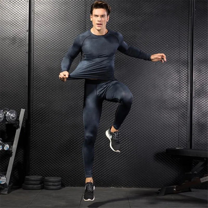 Men Pro Shaper Compression Underwear Sets 3D Cut Tight Pants & Tops,Elastic Quick-dry Wicking Sport Fitness Long Sleeve T-shirt