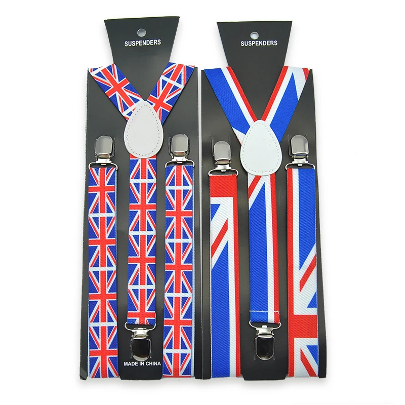 New 1 Inch Wide Classical England Flag Pattern Suspender Unisex Clip-on Braces Elastic Slim Suspenders Y-back Shoulder Straps