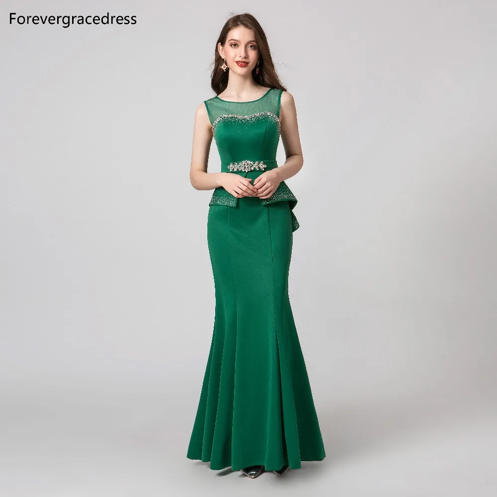 Forevergracedress Elegant สีเขียวสีชุดราตรี 2019 Mermaid Beading แขนอย่างเป็นทางการ Gowns Plus ขนาดที่กำหนดเอง