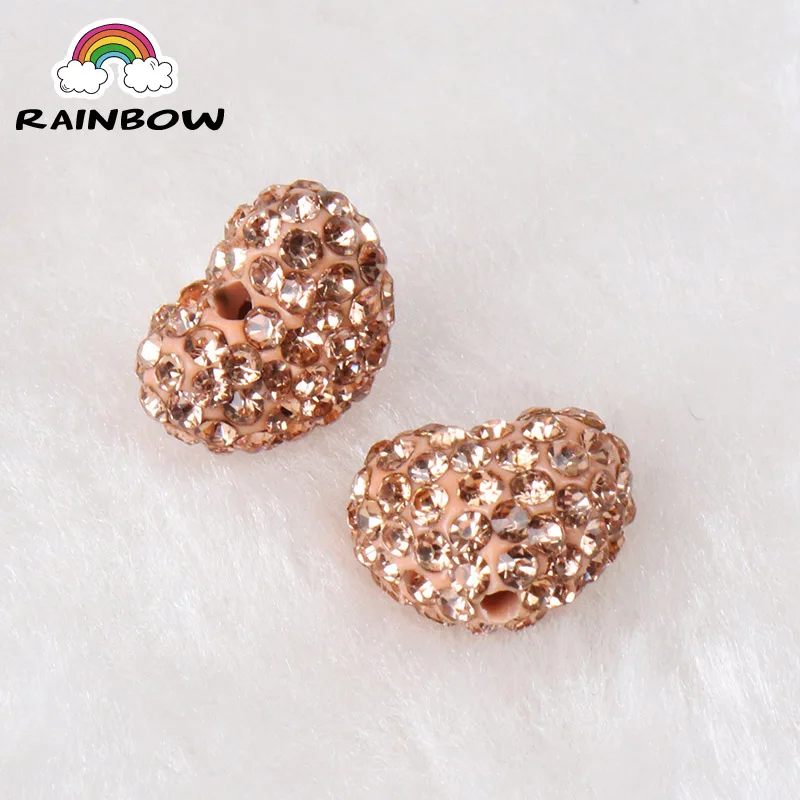 Champagne Crystal Shambala Clay Crystal Disco Heart Shape Ball Beads Disco Ball DIY For Bracelet Jewelry Making 5pcs/iot 11x9mm