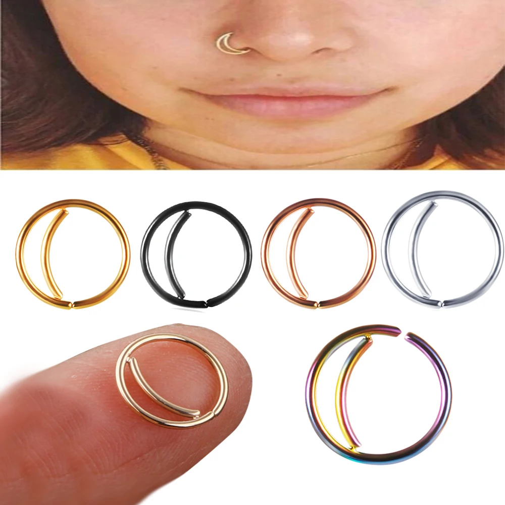 TIANCI FBYJS Stainless Steel Nose Hoop Rings Fake Septum Ring Nostril Piercing Fake Clip on Ear Lip Body Jewelry 100pcs 5 colors