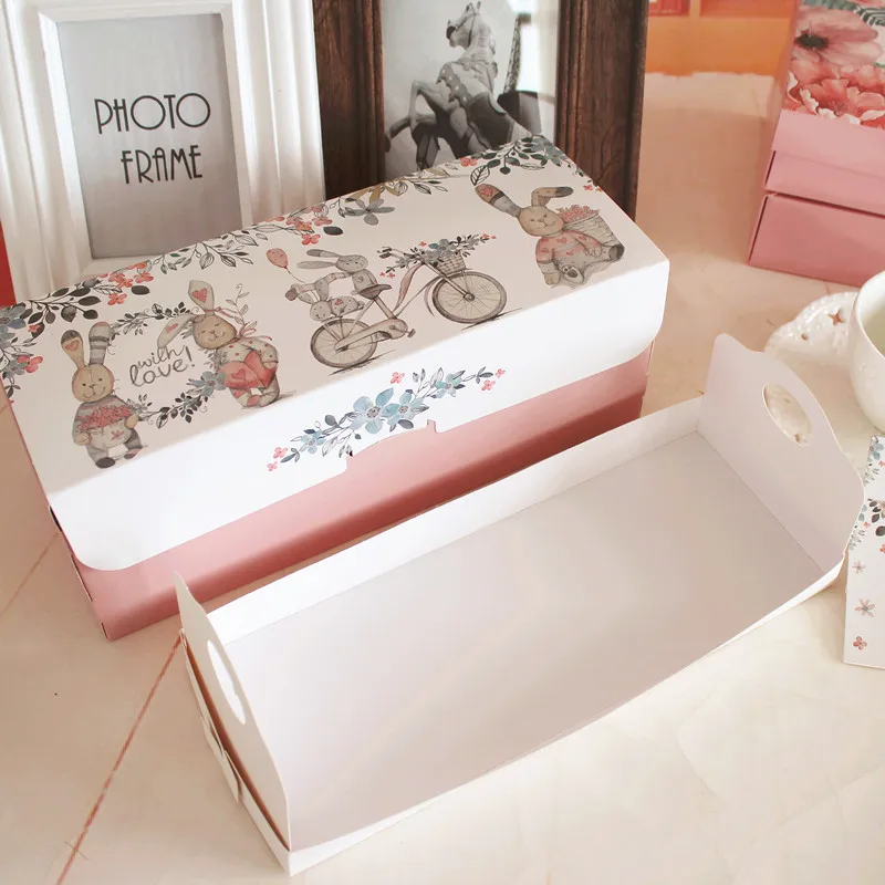 Hot Hot 27.5*11*10cm 10pcs rabbit and friends design Cheese Cake Paper Box Cookie Container gift Packaging Wedding Christmas Use