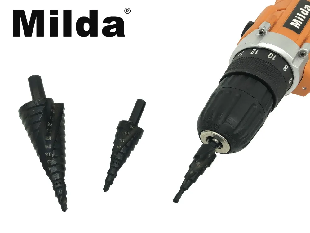 Milda 4-32 مللي متر HSS الكوبالت خطوة التدريبات النيتروجين عالية السرعة الصلب دوامة للمعادن مخروط مجموعة لقمة مثقاب مثلث عرقوب ثقب القاطع