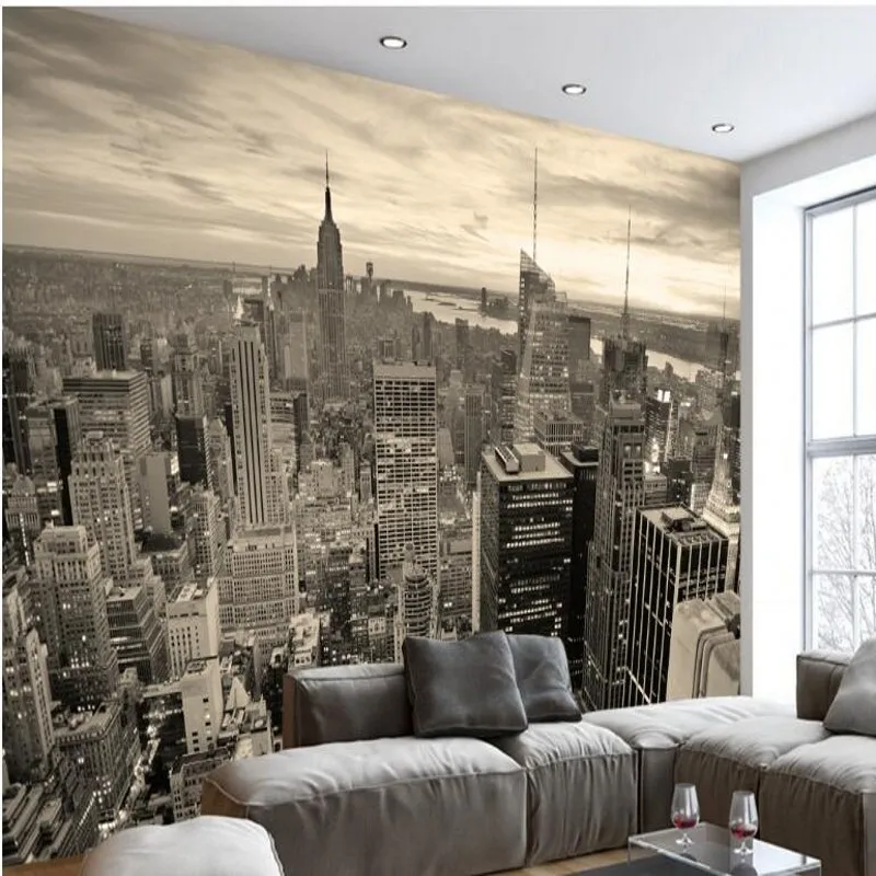 

wellyu Custom murals European retro New York black and white city architecture high-rise frescoes wallpaper love wallpaper