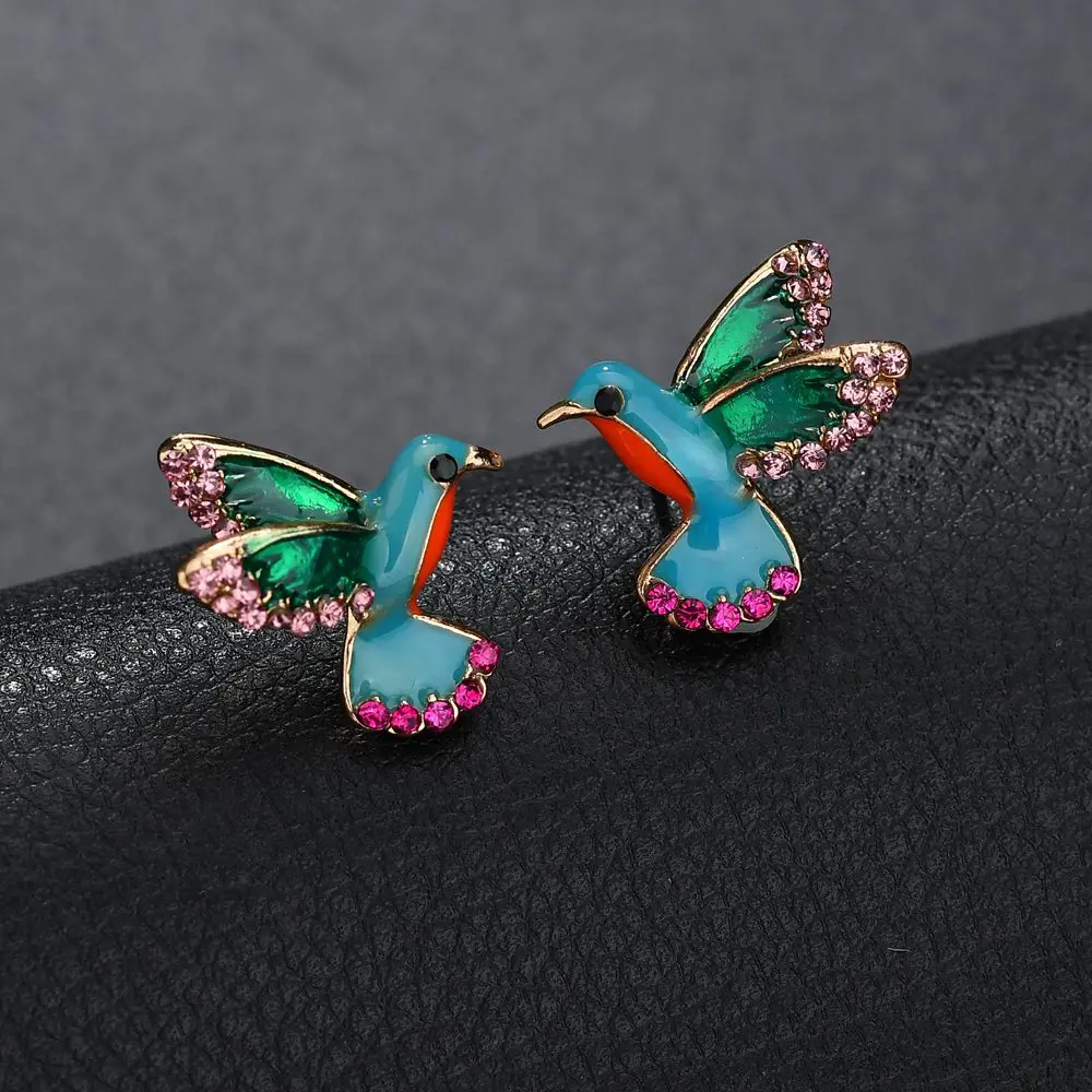 1 Pair Fashion Rhinestone Birds Stud Earrings for Women Vintage Blue Enamel Earring Fashion Jewelry Brincos