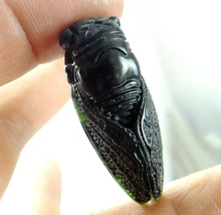 46*18*11MM Wholesale natural Chinese black green stone hand-carved statue of cicada amulet pendant necklace