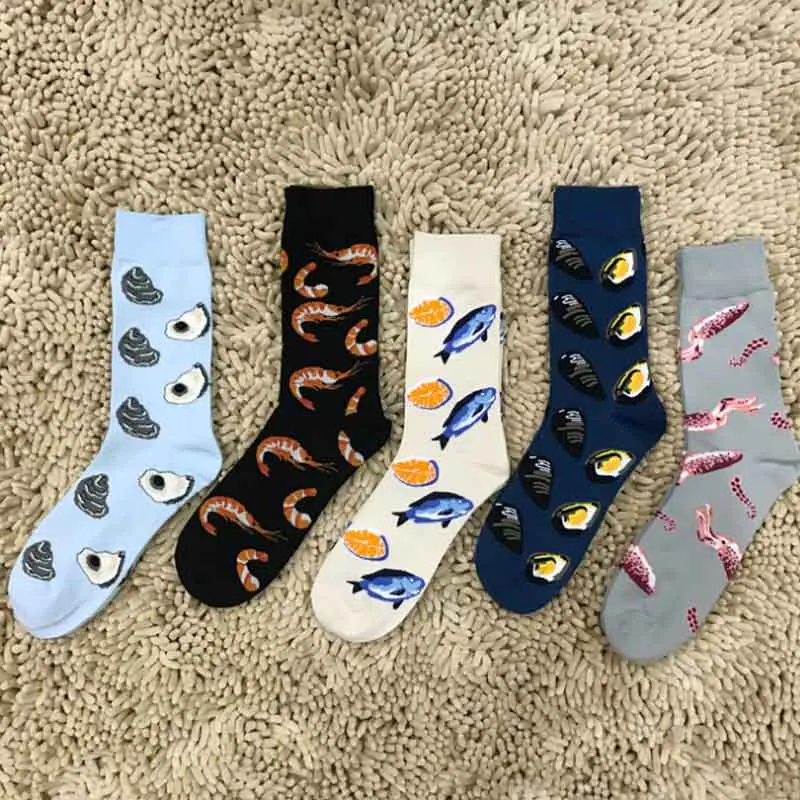 

5 Pairs Autumn Winter High Quality Men's funny Fashion 100% cotton Long Happy Crew socks Pack Set Breathable work Size 44 45