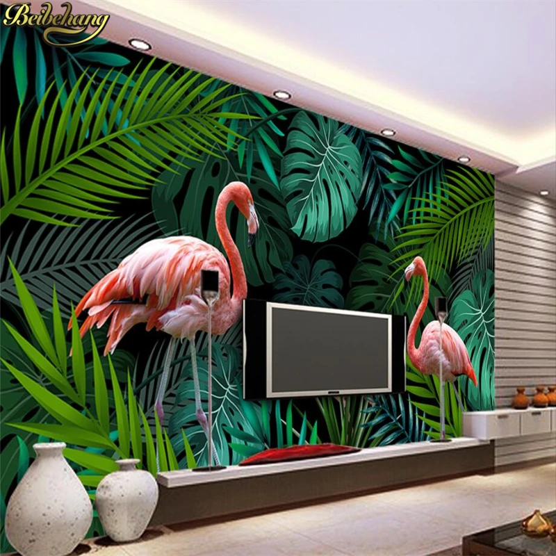 Custom 3D photo mural Flamingos Wallpaper for Walls 3d Murals TV Backgrounds wall paper for Living Room banana Tree Stickers