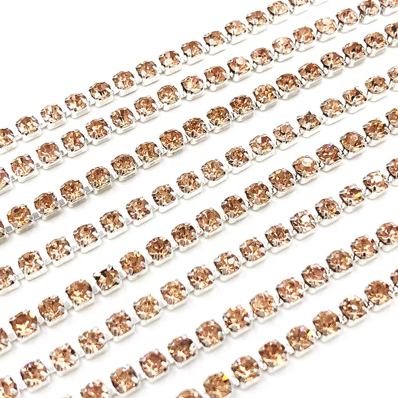 Il trasporto libero 5 metri Super-luminoso crittografia Champagne 2mm-4mm argento di base di vetro strass catena della tazza, fai da te accessori di