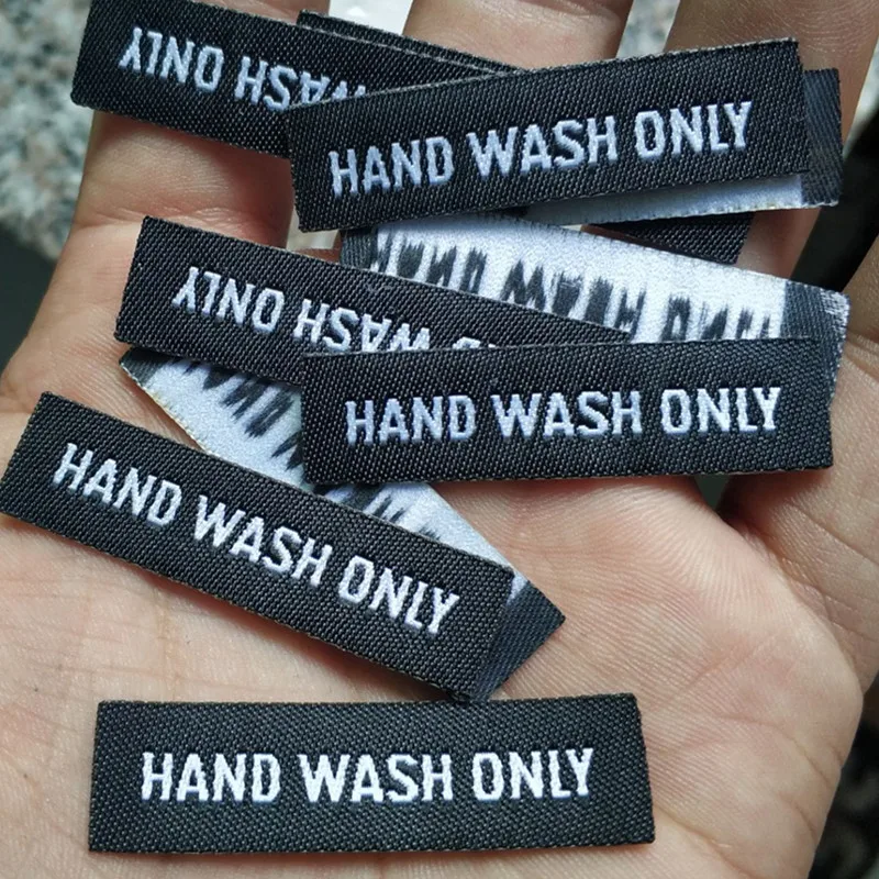 50pcs In stock Hot Iron on Cloth Label Hand wash only black/white polyester woven labels 4.5 * 1.2 cm heat press Label