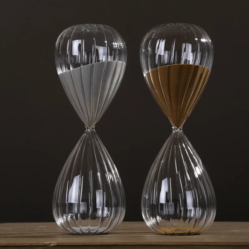 60 Minutes Glass Crafts Three-Dimensional Striped Glass Hourglass Timer Silver Gold Sandglass