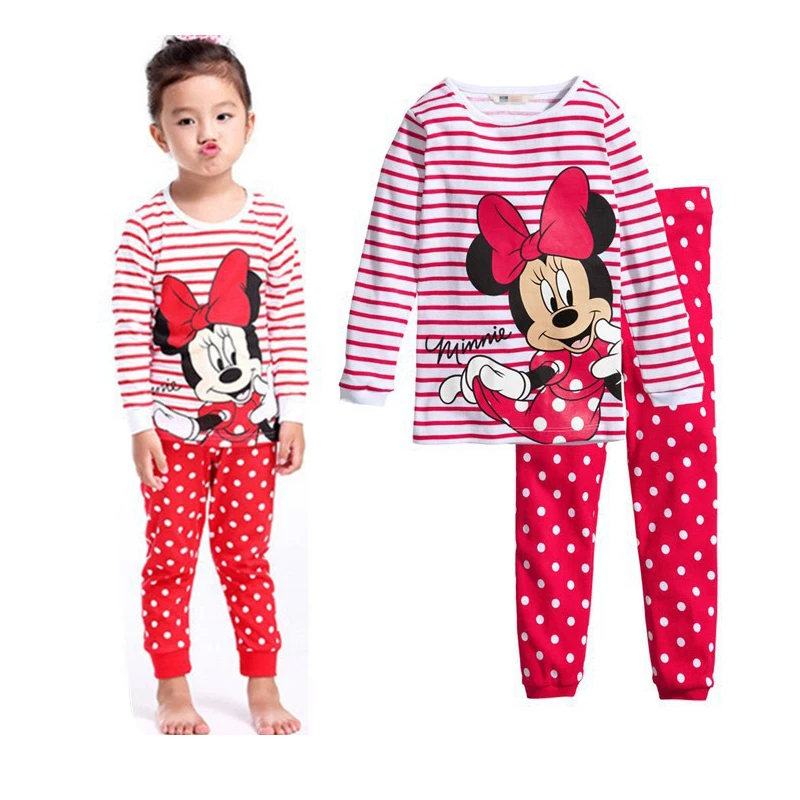 Spring Autumn Kids Longsleeved Trousers Minnie Pajamas Sets Boys Sleepwear Children Mickey Nightwear Baby Girls Princess Pyjama