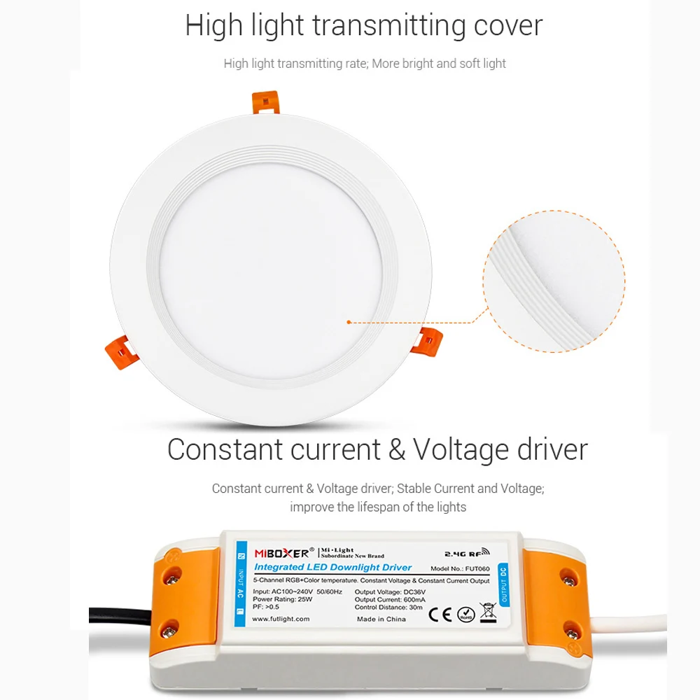 25W RGB+CCT recessed indoor led ceiling Downlight dimmable AC100~240V hole size 200~210mm Compatible with 2.4G RF remote control