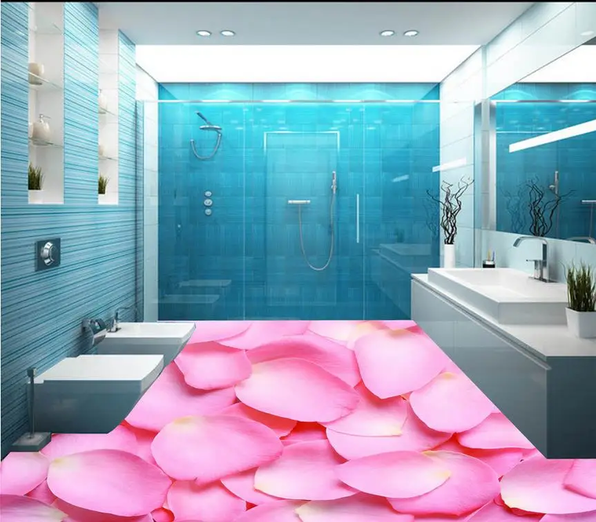 Home Decoration 3d wallpaper pvc Rose petals 3D floor waterproof wallpaper for bathroom 3d pvc floor wallpaper