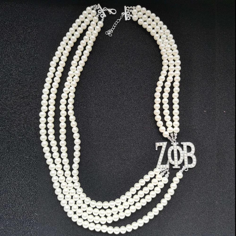 Topvekso Greece Greek Sorority Zeta Phi Beta White Pearl ZPB  Pendant Multilayer Statement Jewelry Long Choker