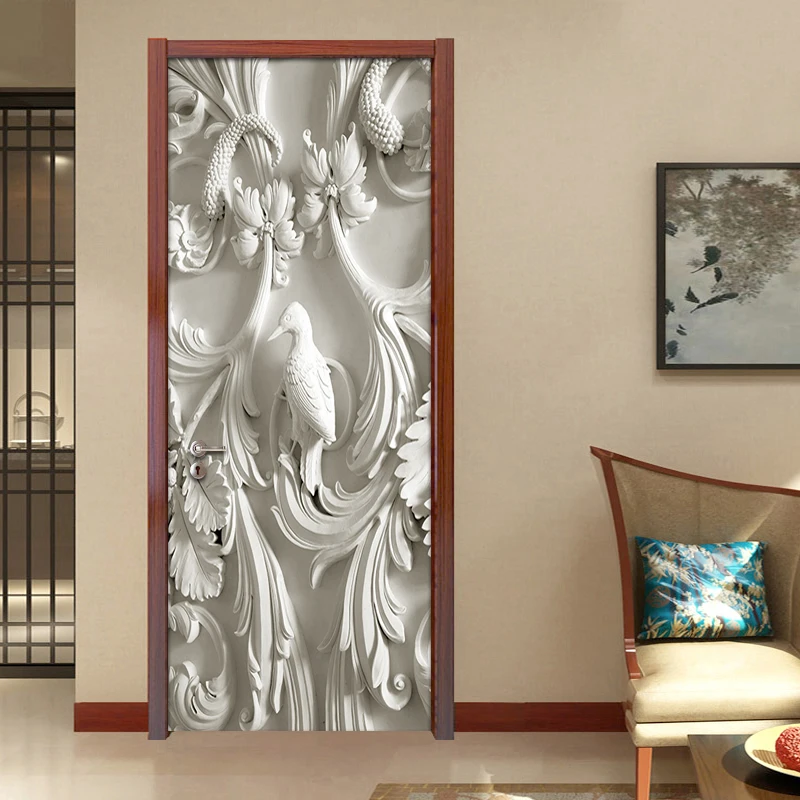 European Style 3D Stereoscopic Embossed Bird Branches Murals Wallpaper For Living Room Bedroom Door Sticker Self-adhesive Mural