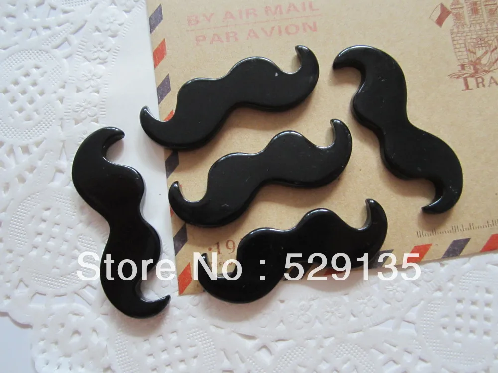 10pcs Resin Black Moustache, Resin Flat back Cabochon for Phone Decoration DIY (42*14mm)