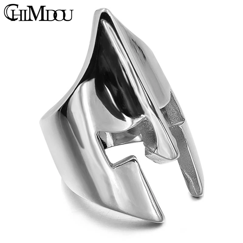 CHIMDOU Black&Silver Color Stainless Steel Ring 2022 Party Spartan Helmet Ring Men Jewelry New Arrival PUNK Anillos Mujer