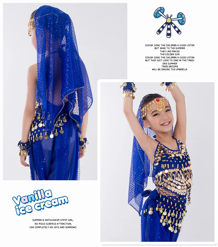 Kinder Bauchtanz Kostüme Set Orientalischer Tanz Mädchen Bauchtanz Indien Bauchtanz Kleidung Bauchtanz Kind Kinder Indisch 6 Farben – Detail 12