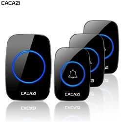 CACAZI ワイヤレスドアベル防水 3 バッテリー送信機 1 受信機米国、 EU 、英国 Au ワイヤレス通話ドアベル 60 チャイム