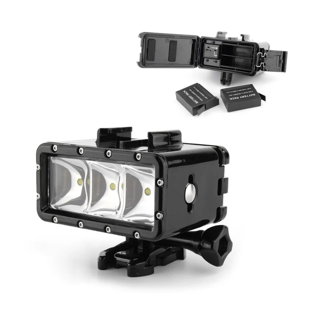 Bateria dupla Mergulho Flash Light, Subaquática Led Fill Light, Acessórios para Gopro Hero Max 10, 9, 8, 7, 6, 5, 4 Sessão, 3 +, Insta360, R, X2