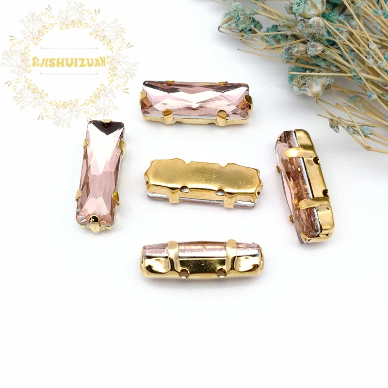 5*10 5*15 Mix Color Rectangle Glass Crystal Rhinestone Sew On Rhinestones With Gold Claw Diy Wedding Dress Accessories 20Pcs/Bag