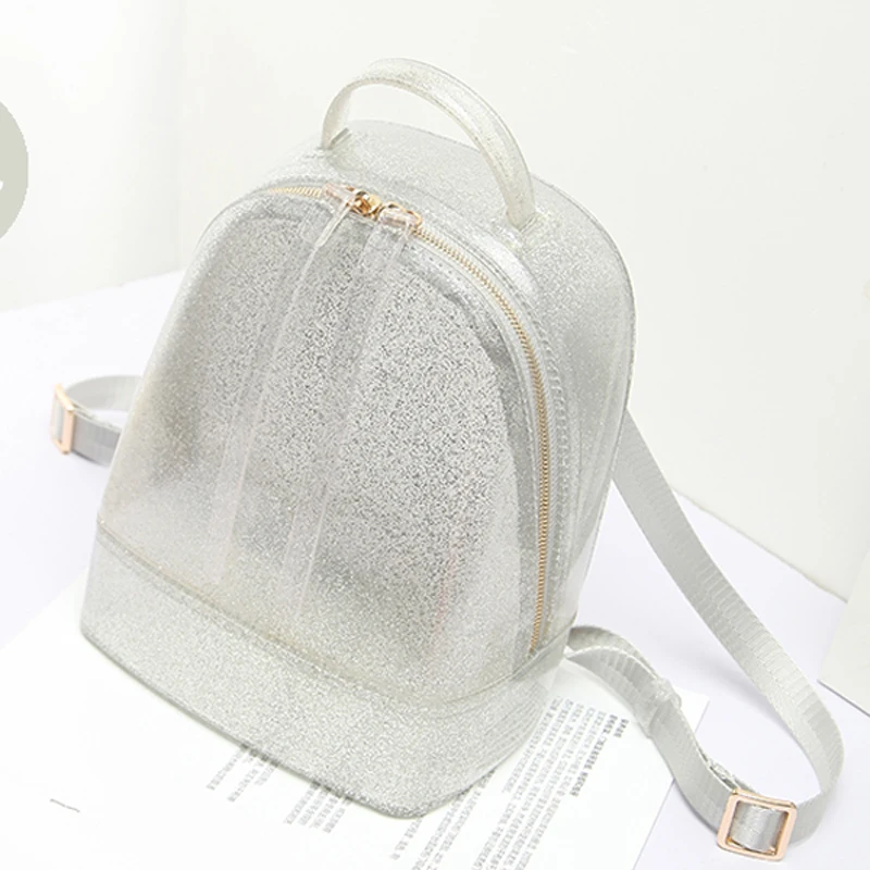 New Glitter Women Jelly Backpacks Candy Color PVC Jelly Bag Mini Girls Waterproof Silicone Shoulder School Bling Bags