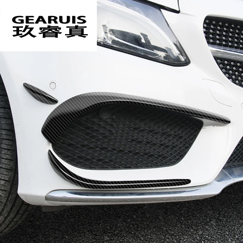 Car styling Carbon fiber head fog lamp grille slats auto lights covers Stickers for Mercedes Benz C Class W205 Auto Accessories