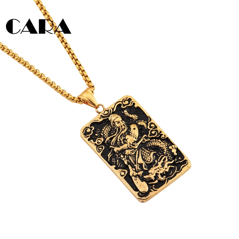 New Top quality stainless steel Chinese Officer General charm Necklace Chinese element Guanyu pendant necklace CAGF0463